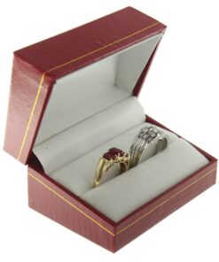 Red Leather Classic Double Ring Box Display Jewelry Gift Box