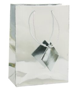 3x3.5 Silver Tote Gift Bags Glossy Paper Shopping Bag With Handle