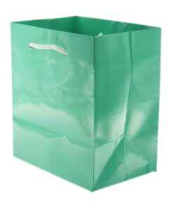 3x3.5 Teal Blue Tote Gift Bags Glossy Paper Shopping Bag With Handle