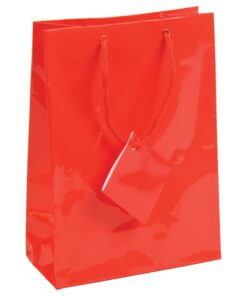 3x3.5 Red Tote Gift Bags Glossy Paper Shopping Bag With Handle