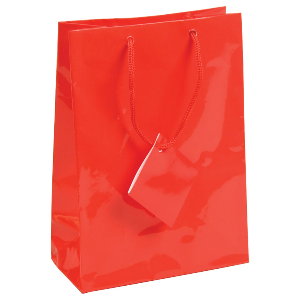 100-small Red Glossy Paper Shopper 5 1/4x3 1/2x8 1/2 