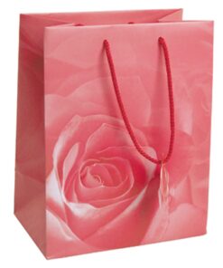 4x4.5 Pink Rose Tote Gift Bags Glossy Paper Shopping Bag With Handle