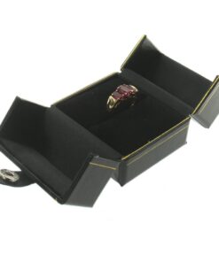 Black Leather Double Door Ring Box Display Jewelry Gift Box