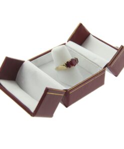 Red Leather Double Door Ring Finger Box Display Jewelry Gift Box