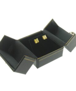 Black Leather Double Door Earring Box Display Jewelry Gift Box