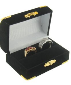 Black Velvet Treasure Chest Double Ring Box Display Jewelry Gift Box