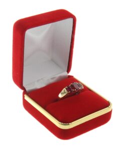 Red Velvet Gold Trim Ring Box Display Jewelry Gift Box