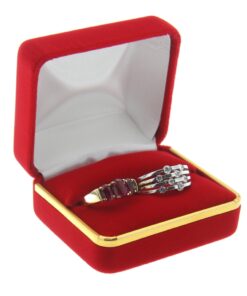 Red Velvet Gold Trim Double Ring Box Display Jewelry Gift Box