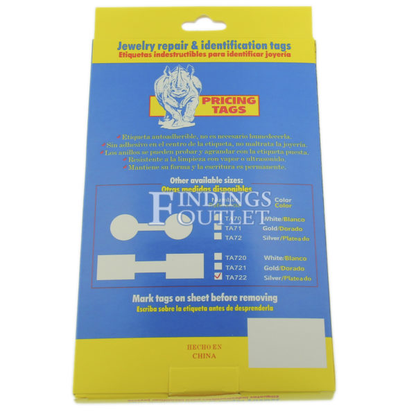 Rhino Square Silver Standard Sticker Jewelry Price Tags 1000 Pcs Back