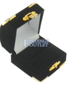 Black Velvet Treasure Chest Ring Box Display Jewelry Gift Box Empty