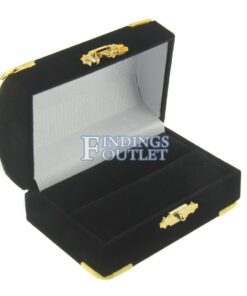 Black Velvet Treasure Chest Double Ring Box Display Jewelry Gift Box Empty