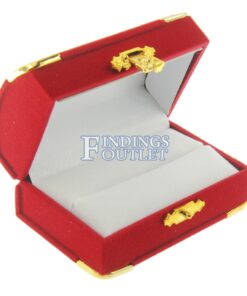 Red Velvet Treasure Chest Double Ring Box Display Jewelry Gift Box Empty