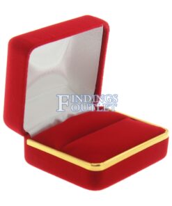 Red Velvet Gold Trim Double Ring Box Display Jewelry Gift Box Empty