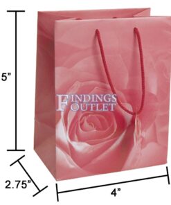 4x4.5 Pink Rose Tote Gift Bags Glossy Paper Shopping Bag With Handle Dimensions