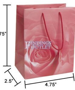 4.75x6.75 Pink Rose Tote Gift Bags Glossy Paper Shopping Bag With Handle Dimensions