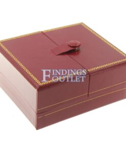 Red Leather Double Door Large Earring Box Display Jewelry Gift Box Closed