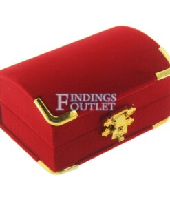 Red Velvet Treasure Chest Double Ring Box Display Jewelry Gift Box Closed