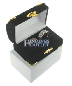 Black Velvet Treasure Chest Double Ring Box Display Jewelry Gift Box Outer