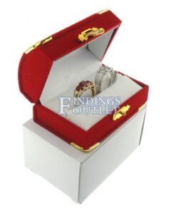 Red Velvet Treasure Chest Double Ring Box Display Jewelry Gift Box Outer