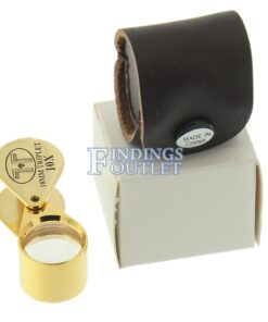 Gold Tone 18mm Triplet 10x Eye Loupe Leather Case