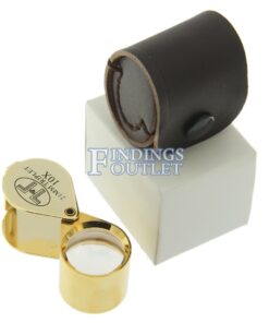 Gold Tone 21mm Triplet 10x Eye Loupe Leather Case