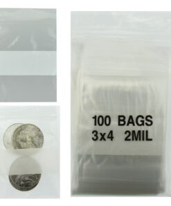 3x4 Plastic Resealable Bags Clear Zip Lock 2 Mil w/ Writing Block