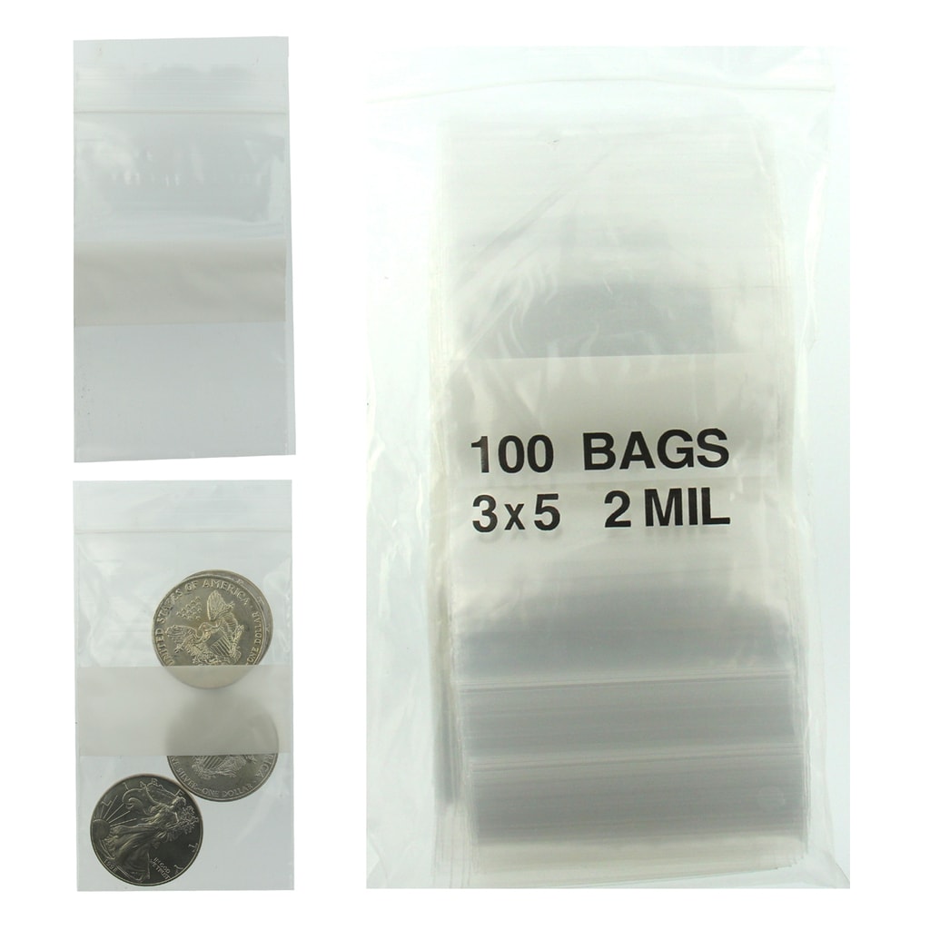 Reclosable Plastic Zipper Bags 2 mil, White Block Center. (100 Bags)