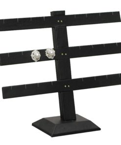 Black Faux Leather 3-Tier T-Bar 12 Pair Earring Jewelry Display Holder Stand