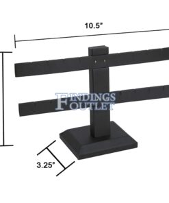 Black Faux Leather 2-Tier T-Bar 8 Pair Earring Jewelry Display Holder Stand Dimensions