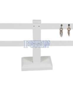 White Faux Leather 2-Tier T-Bar 8 Pair Earring Jewelry Display Holder Stand Straight