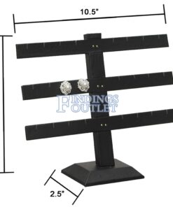 Black Faux Leather 3-Tier T-Bar 12 Pair Earring Jewelry Display Holder Stand Dimensions