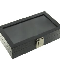 Small Glass Top Black Plastic Tray Showcase Storage Jewelry Ring Bracelet Watch