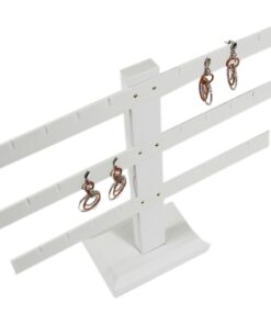 White Faux Leather 3-Tier T-Bar 12 Pair Earring Jewelry Display Holder Stand