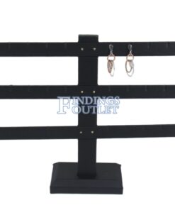 Black Faux Leather 3-Tier T-Bar 12 Pair Earring Jewelry Display Holder Stand Straight