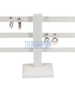 White Faux Leather 3-Tier T-Bar 12 Pair Earring Jewelry Display Holder Stand Straight