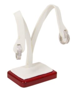 Rosewood White Faux Leather One Pair Earring Jewelry Display Holder Tree Stand