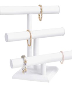 White Faux Leather Bracelet & Necklace Jewelry Display Holder 3-Tier Medium Stand