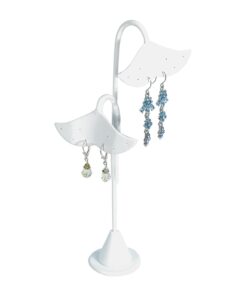 White Faux Leather 8 Pair Earring Jewelry Display Holder Ginko 2-Tier Stand