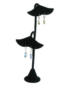 Black Velvet 8 Pair Earring Jewelry Display Holder Ginko 2-Tier Stand