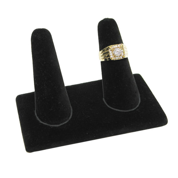 Black Velvet 2 Ring Jewelry Display Holder Long Finger Showcase Organizer Stand