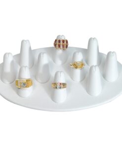 White Faux Leather 10 Ring Jewelry Display Holder Showcase Ten Finger Stand Tray