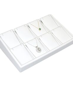 White Faux Leather 8 Slot Pendant Jewelry Display Holder Showcase Slanted Tray