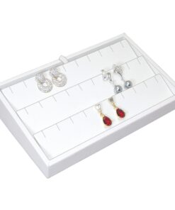 White Faux Leather 15 Slot Earring Jewelry Display Holder Showcase Slanted Tray