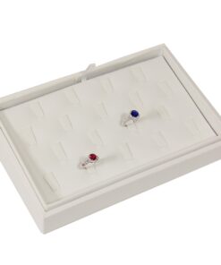 White Faux Leather 18 Slot Ring Jewelry Display Holder Showcase Slanted Tray