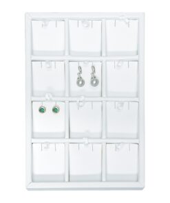 White Faux Leather 12 Pair Earring Jewelry Display Holder Showcase Organize Tray