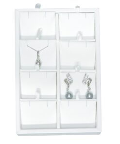 White Faux Leather 8 Slot Pendant & Earring Jewelry Display Holder Showcase Tray