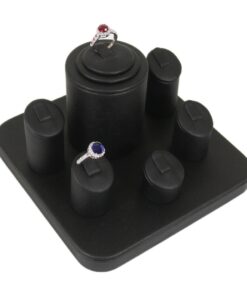 Black Faux Leather 6 Ring Jewelry Display Holder Showcase Organizer Set Center