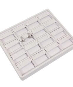 White Faux Leather 20 Slot Ring Jewelry Display Holder Small Showcase Stand Tray