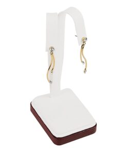 Rosewood Trim White Faux Leather One Pair Earring Jewelry Display Holder Stand