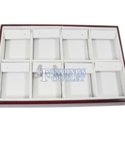 Rosewood White Faux Leather 8 Slot Earring Jewelry Display Holder Showcase Tray Straight